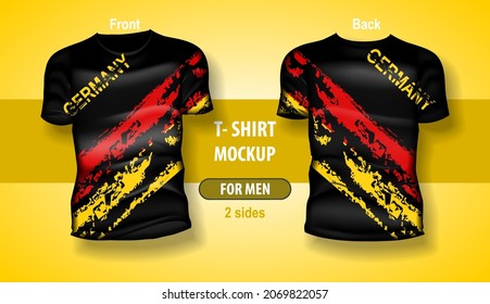 T-shirt for man front and back with Germany flag. Mock-up for double-sided printing.
