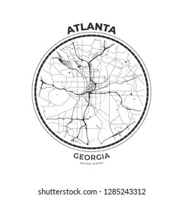 T-shirt map badge of Atlanta, Georgia. Tee shirt print typography label badge emblem. Vector illustration