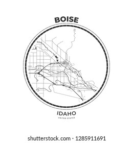 T-shirt map badge of Boise, Idaho. Tee shirt print typography label badge emblem. Vector illustration