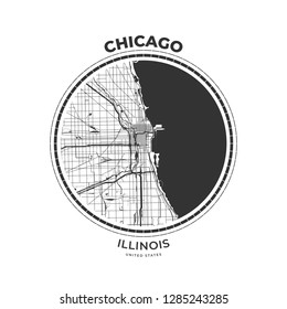 T-shirt map badge of Chicago, Illinois. Tee shirt print typography label badge emblem. Vector illustration