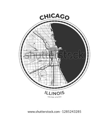 T-shirt map badge of Chicago, Illinois. Tee shirt print typography label badge emblem. Vector illustration