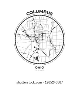 T-shirt Map Badge Of Columbus, Ohio. Tee Shirt Print Typography Label Badge Emblem. Vector Illustration