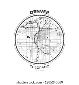 T-shirt map badge of Denver, Colorado. Tee shirt print typography label badge emblem. Vector illustration