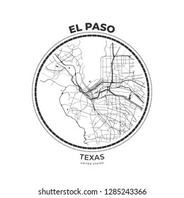 T-shirt map badge of El Paso, Texas. Tee shirt print typography label badge emblem. Vector illustration