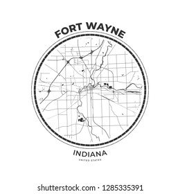 T-shirt map badge of Fort Wayne, Indiana. Tee shirt print typography label badge emblem. Vector illustration