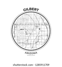 T-shirt map badge of Gilbert, Arizona. Tee shirt print typography label badge emblem. Vector illustration