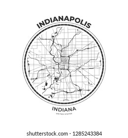 T-shirt map badge of Indianapolis, Indiana. Tee shirt print typography label badge emblem. Vector illustration