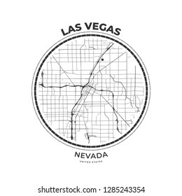 T-shirt map badge of Las Vegas, Nevada. Tee shirt print typography label badge emblem. Vector illustration