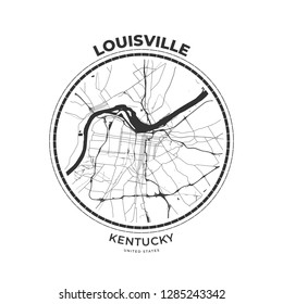 T-shirt map badge of Louisville, Kentucky. Tee shirt print typography label badge emblem. Vector illustration