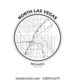 T-shirt map badge of North Las Vegas, Nevada. Tee shirt print typography label badge emblem. Vector illustration