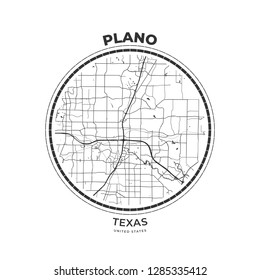 T-shirt map badge of Plano, Texas. Tee shirt print typography label badge emblem. Vector illustration