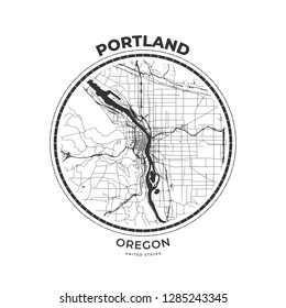 T-shirt map badge of Portland, Oregon. Tee shirt print typography label badge emblem. Vector illustration