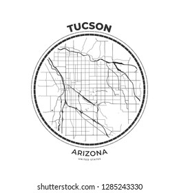 T-shirt map badge of Tucson, Arizona. Tee shirt print typography label badge emblem. Vector illustration