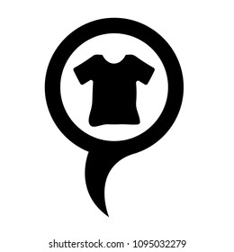 t-shirt, map pointer vector icon. clothing store here