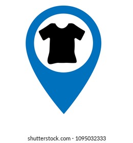t-shirt, map pointer vector icon. clothing store here