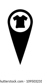 t-shirt, map pointer vector icon. clothing store here