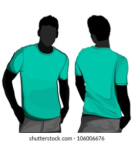 T-shirt men back and front. Men body silhouette.