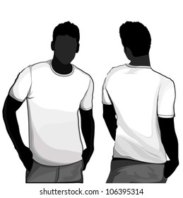 T-shirt men back and front. Men body silhouette.