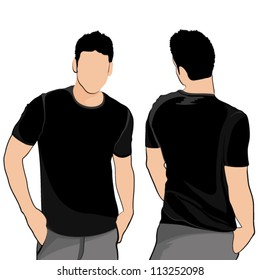 T-shirt men back and front. Men body silhouette.