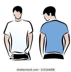 T-shirt men back and front. Men body silhouette.