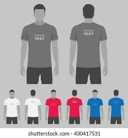 T-shirt men back and front. Men body silhouette