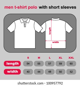 T-shirt men back and front. Table sizes shirt. Vector illustration.