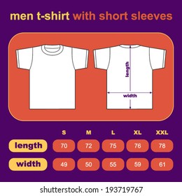 T-shirt men back and front. Table sizes shirt. Vector illustration.