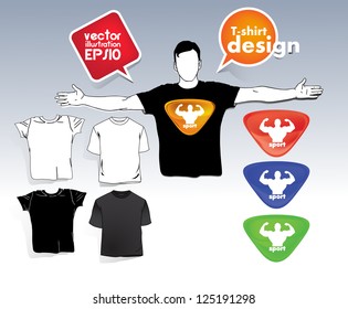 T-shirt. Men body silhouette. Vector