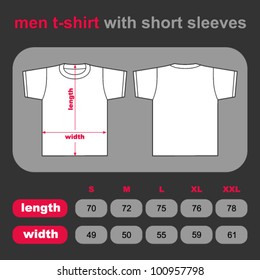 T-shirt men polo back and front. Table sizes shirt. Vector illustration.