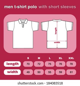 T-shirt men polo back and front. Table sizes shirt. Vector illustration.