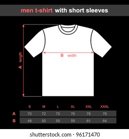 T-shirt men with short sleeves. Table sizes shirt. Vector illustration.