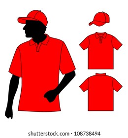 T-shirt. Men's polo shirt template with human body silhouette and baseball cap
