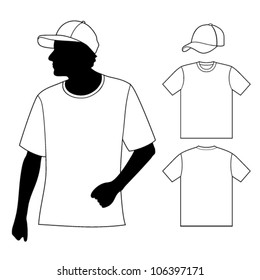 T-shirt. Men's template with human body silhouette and baseball cap