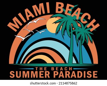 T-shirt Miami Beach Summer Paradise Design illustration.