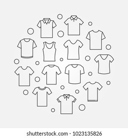 T-shirt minimal round illustration. Vector tshirt circular symbol in thin line style
