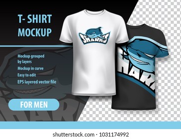 T-Shirt Mock up with Sharks phrase in two colors. Mock up layered and editable.