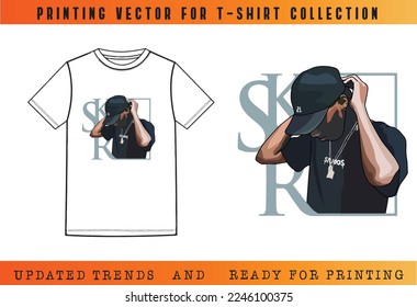 T-shirt Mock up SS23 printing, T-shirt Vector Printing Design, Vector Illustration for Tee mockup, ready vector for Tee printing, updated printing for Tee, new print vector for T-shirt