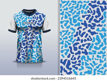 T-shirt mockup with abstract camouflage pattern jersey design for football, soccer, racing, esports, running, in blue color