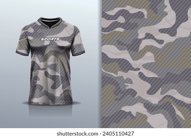 T-shirt mockup with abstract camouflage pattern jersey design for football, soccer, racing, esports, running