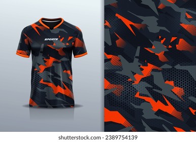 Modelación de camisetas patrón de píxeles camuflaje abstracto deportivo diseño jersey para fútbol, carreras, deportes, color negro rojo