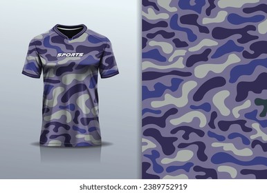 Tshirt mockup abstract camouflage sport jersey design  for army, football soccer, racing, esports, blue color