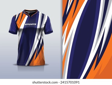 Modelación de camisetas con diseño de jersey de carreras de línea curva abstracta para fútbol, fútbol, carreras, deportes, carreras, correr, en color naranja azul	 Vector de stock