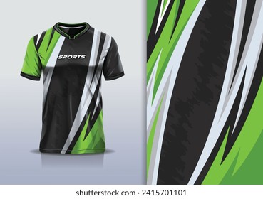 Modelación de camisetas con diseño de jersey de carreras de línea curva abstracta para fútbol, fútbol, carreras, deportes, carreras, correr, en color verde	