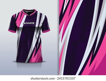 T-shirt mockup with abstract curve line racing jersey design for football, soccer, racing, esports, running, in pink color