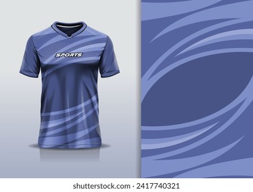 T-shirt mockup with abstract curve line sport jersey design for football, soccer, racing, esports, running, in blue color