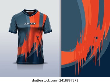 T-shirt mockup with abstract curve line grunge rustic racing jersey design for football, soccer, racing, esports, running, in gray orange color