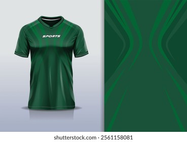 T-shirt mockup abstract curve line sport jersey design for football, soccer, racing, esports, running, in green color