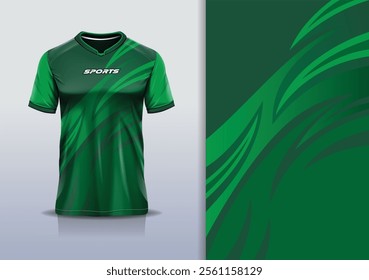 T-shirt mockup abstract curve line sport jersey design for football, soccer, racing, esports, running, in  green color