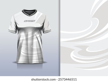 T-shirt mockup abstract curve line sport jersey design for football, soccer, racing, esports, running, in white gray color