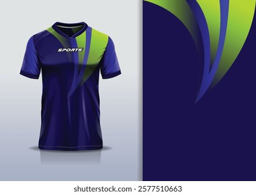 T-shirt mockup abstract curve line sport jersey design for football, soccer, racing, esports, running, in green blue color